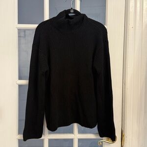 GAP Women's Black 100% Cotton Oversized Split-Hem Mockneck Sweater Size S